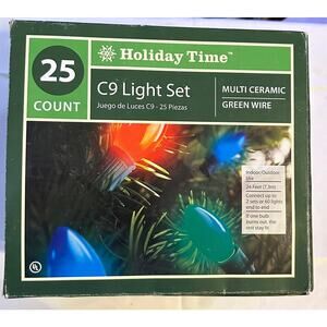 Holiday Time Christmas Lights C9 25‎ Count Multicolor Traditional Ceramic Bundle